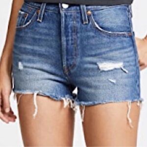 PAIGE Daryn Blue Distressed Denim Shorts